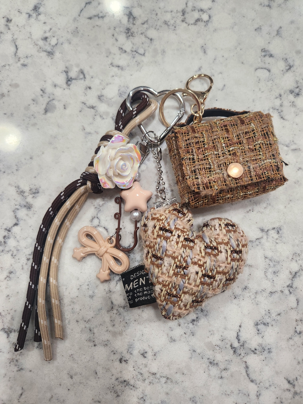Tweed Heart & Mini Bag Keychain Charm